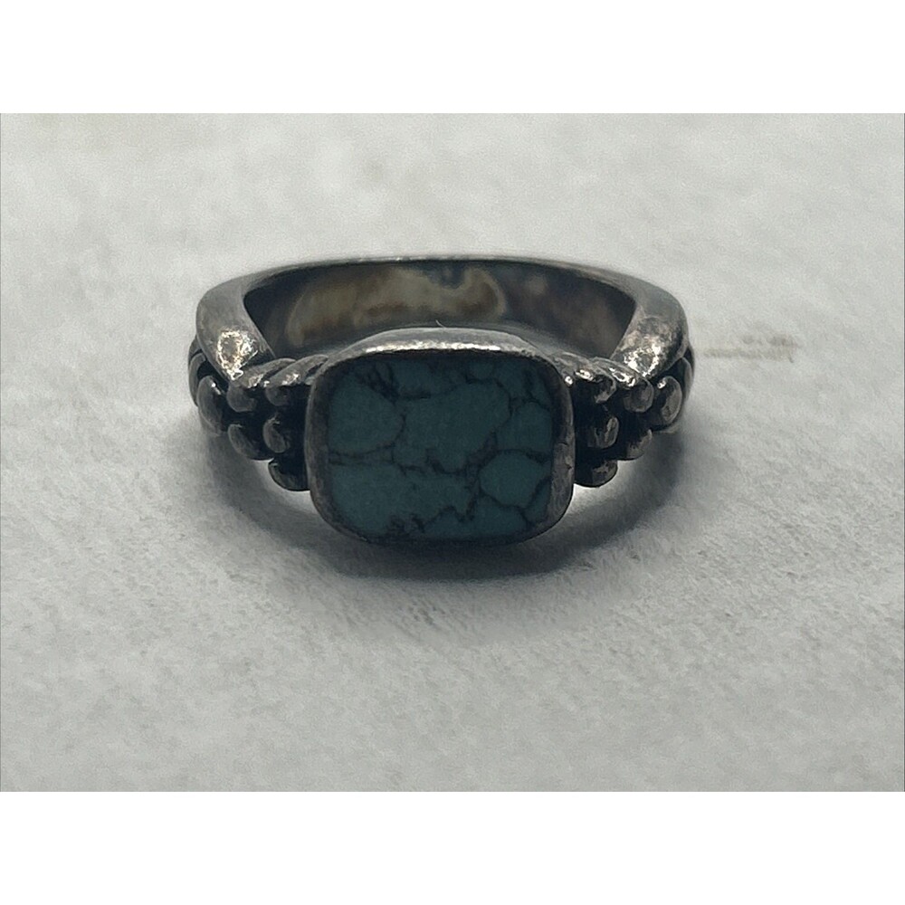 Sterling Silver Turquoise Cocktail oval Solitaire Ring - 925 size 5